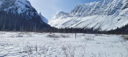 Looking up towards Robertson, Lots of bare Ice.