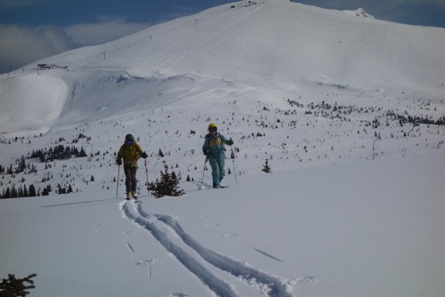 Evan and Jim crossing Sunshine meadows