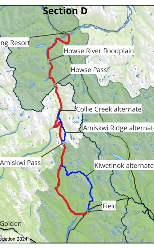 Great Divide Trail (GDT) Section D: Field to Saskatchewan Crossing courtesy of https://greatdividetrail.com/