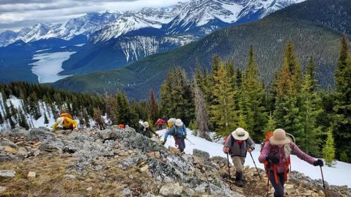 Last push to the top-great view of the Kananaskis Lake. 