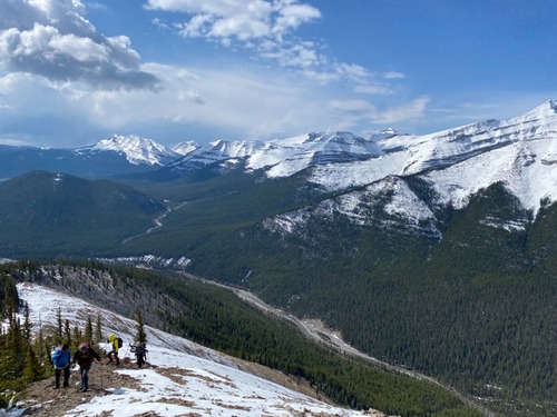 Morning climb with lots of fresh snow on the mountains 