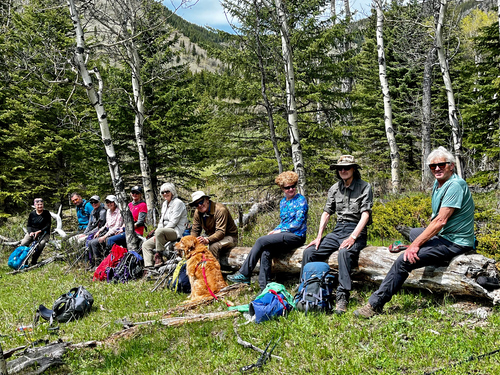 Too nice an afternoon to rush off down Fir Creek! Cathy got a nice group photo in the upper meadows. 
