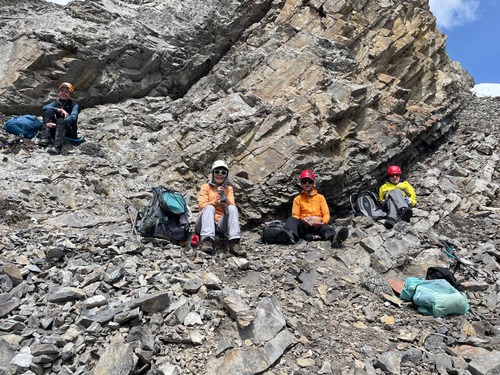 Relaxed lunch in a sheltered spot below the main ridge