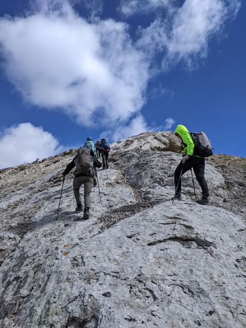 Marching up the slab sidewalk. Love that grippy rock!