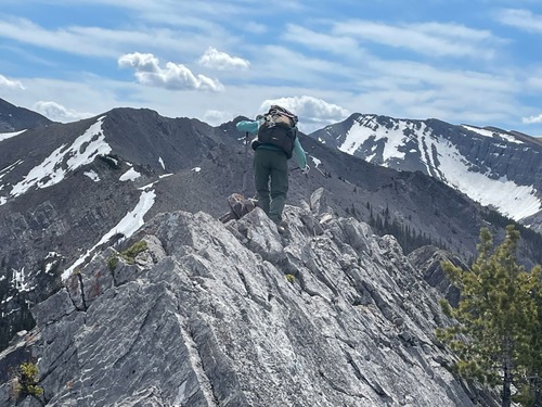 Sim navigating the ridge beyond our summit