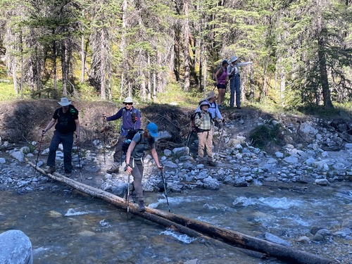 One of several creek crossings to test our balance at the start of the day