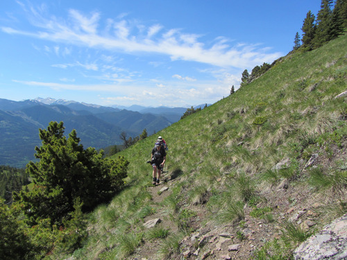 traversing below the ridge to avoid the wind