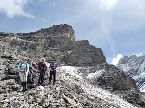 Nearing the summit as we navigate the talus slope. Gorgeous day! No wind!