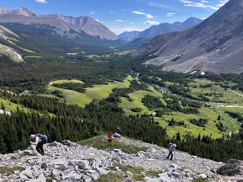 Making our way to the basin at the foot of the ridge