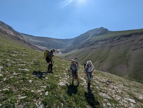 On the way down, with our ascent ridge in the background