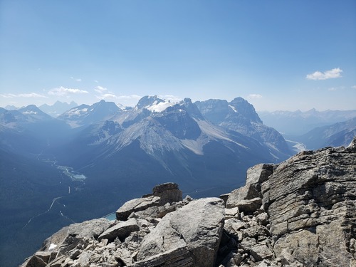 Cathedral Mountain and Mount Stephen from the summit of Mount Bosworth.