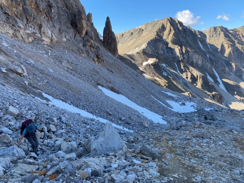 Typical terrain climbing up Minnow Peak