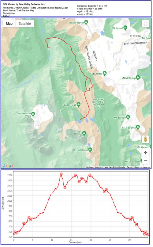 Limestone Lakes BC backpack possible route. Summer 2024. 