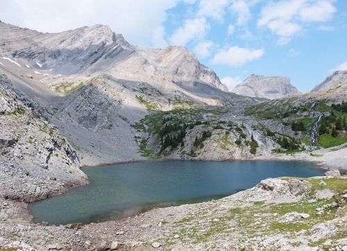 Sunny view of lower Headwall Lake on the return.