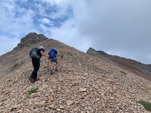 Heading up the ridge. Monarch summit on the right