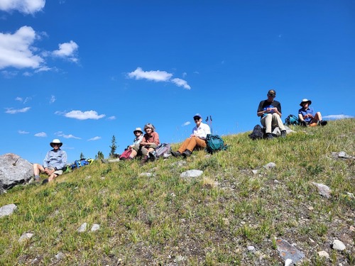 Picnic lunch on a sunny meadow knoll
