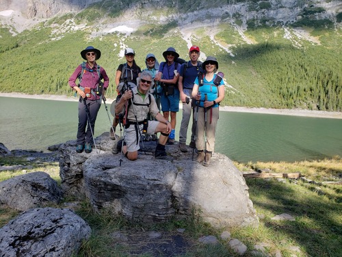 The group (except for photographer Jack) at Hidden Lake on the way in to climb Mount Sarrail. The group (except for photographer Jack) at Hidden Lake on the way in to climb Mount Sarrail.
