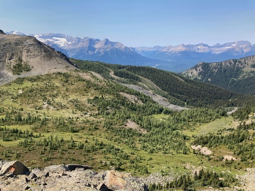 View down to the valley we would enter from our lunch stop on Wolverine Ridge