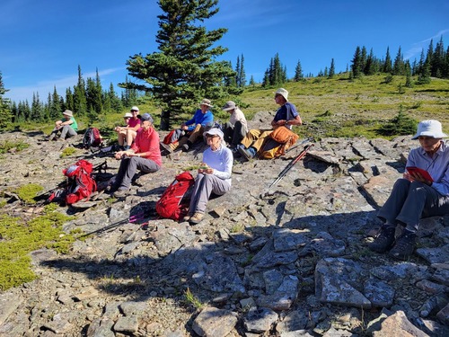 A break in the meadows before tackling the peak