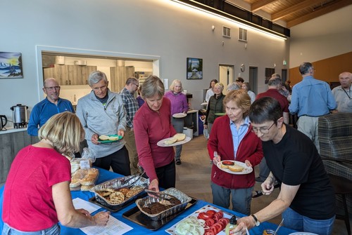 burger line at hike/BBQ event