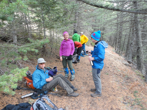 Snack break prior to observing Remembrance Day silence on the Wind Ridge trail in Kananaskis 