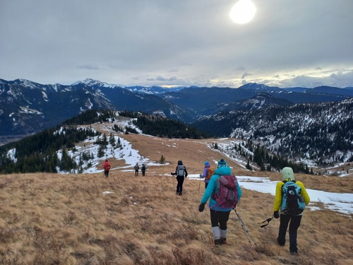 Down the ridge with the wind on our backs 