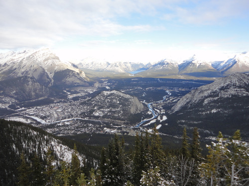 View east from Banff Sulphur Mtn Gondola station in winter