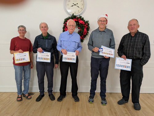 Rammy award recipients at Xmas potluck: {2030 ing russ}, {{212 dav Mull}, {257 Br west}, {177 Ron Hunter}, {906 Carl Von}