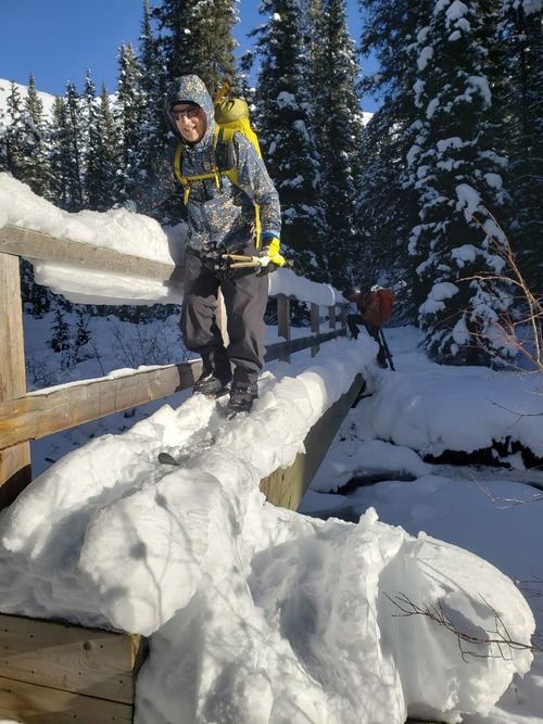 {635 Mike Wingham} on the tricky bridge crossing on the way into Marvel Lake