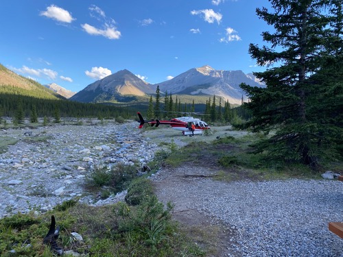 Rescue helicopter at the campground 