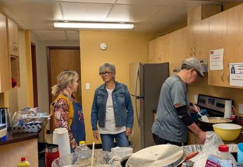 In the kitchen: Chief honcho Barbara, Jo and eggmaster David