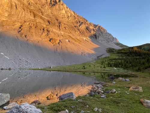 Sunrise over our camp; spot the tents