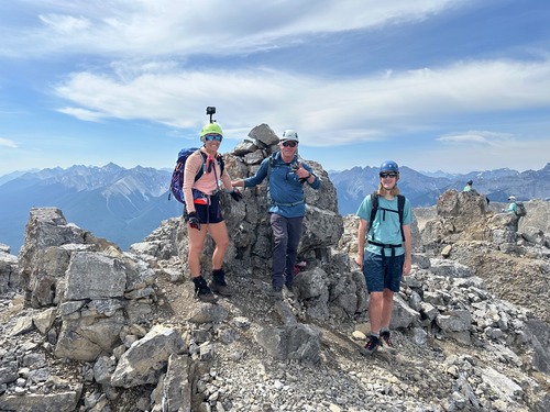 North peak summit: Stephanie, Simon and Matthew (Sim in the background with adopted scrambler, Cam) North peak summit: Stephanie, Simon and Matthew (Sim in the background with adopted scrambler, Cam)