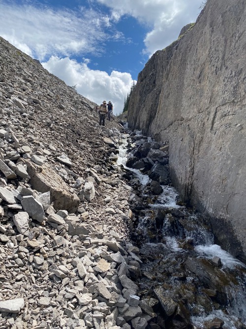Coming down the rocky chute