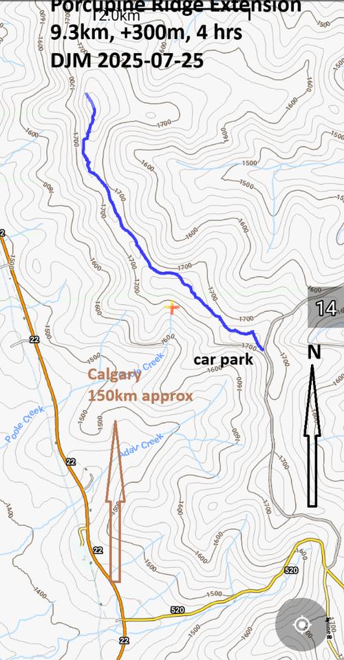 Map of Porcupine Ridge Extension approx 150 km south of Calgary and west of Claresholm