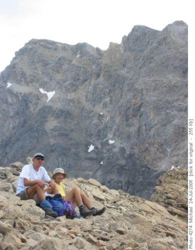 Gus and Theresa having lunch below the summits of Mount Brett.