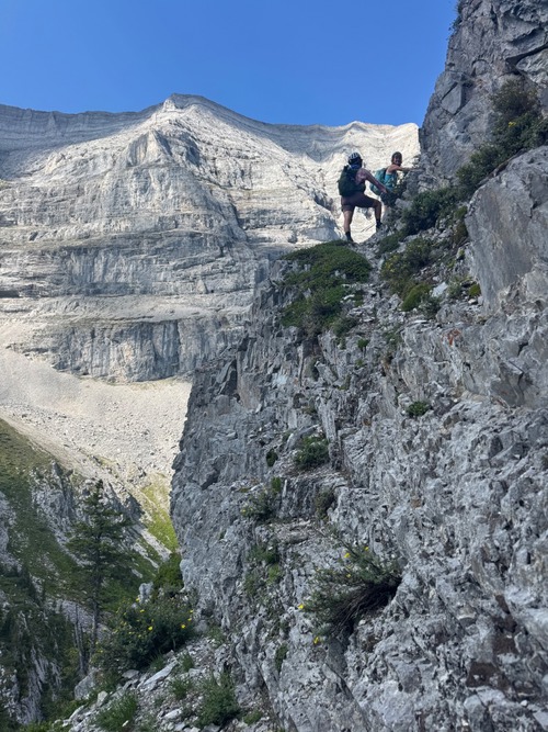 Beginning our scramble up Bogart Tower