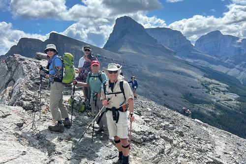 Finally up onto the summit ridge (Windtower, Lougheed and Sparrowhawk in bkg)