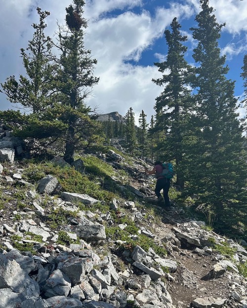 First view of the summit of Little Lougheed (with a person at the top)