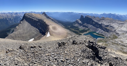 Summit view looking south from the north peak; centre peak at left