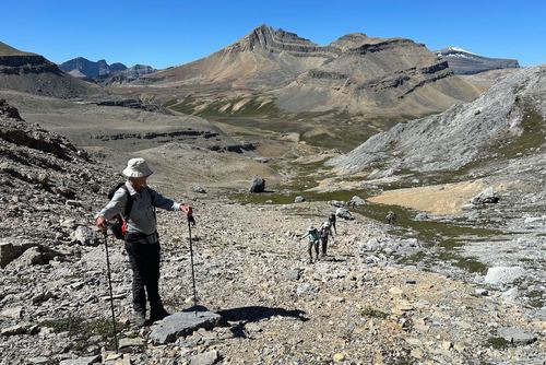 A little strung out on the final climb to Dolomite/Mosquito col