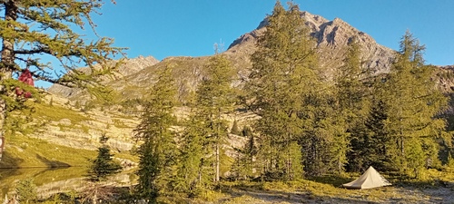 Campsite sunrise at Limestone Lakes, Height of the Rockies Provincial Park, BC