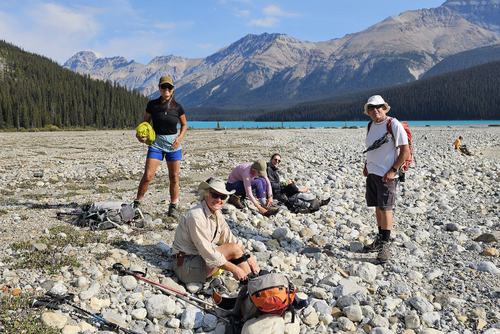 Putting our boots back on (Mt Weed left bkg) - photo from Teresa