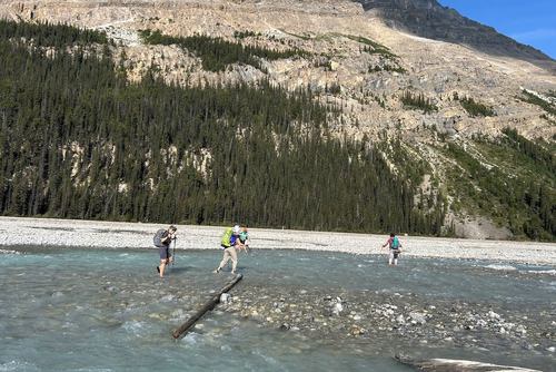 Crossing Peyto Creek close to the lake