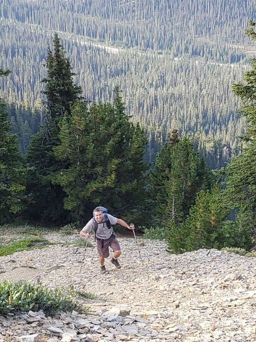Paul arriving at tree line on the way up.