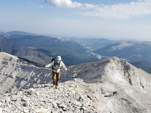 Arriving at the summit of Garriochmill Peak.