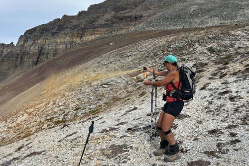 Susan practicing with a long-expired bear spray