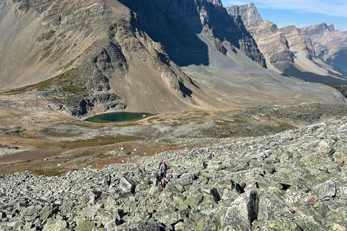 The ladies absolutely delighting in the long boulder field climb.