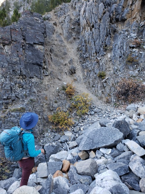 The gulley we took to bypass the lower headwall.