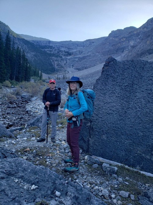 Our first view of the headwall and the waterfalls.